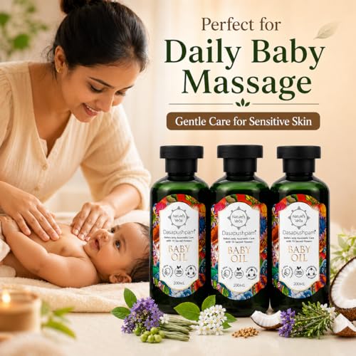 Nature's Veda Dasapushpam Baby Massage Oil 200ml – Ayurvedic Virgin Coconut Oil for Newborns | Natural Skin Immunity Booster | Nourishing & Non-Sticky Formula for Baby's Growth & Hydration - Image 4