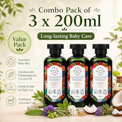 Nature's Veda Dasapushpam Baby Massage Oil 200ml – Ayurvedic Virgin Coconut Oil for Newborns | Natural Skin Immunity Booster | Nourishing & Non-Sticky Formula for Baby's Growth & Hydration - Image 5