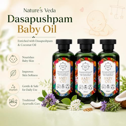 Nature's Veda Dasapushpam Baby Massage Oil 200ml – Ayurvedic Virgin Coconut Oil for Newborns | Natural Skin Immunity Booster | Nourishing & Non-Sticky Formula for Baby's Growth & Hydration - Image 3