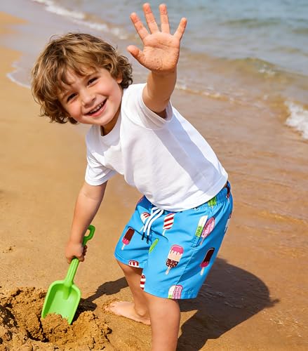 ECGK Boys Swim Trunks Stretch Quick Dry Swim Shorts Kids Bathing Suits Toddler Boy Swimsuit Swimwear Blue Ice Cream 7-8 Years - Image 3