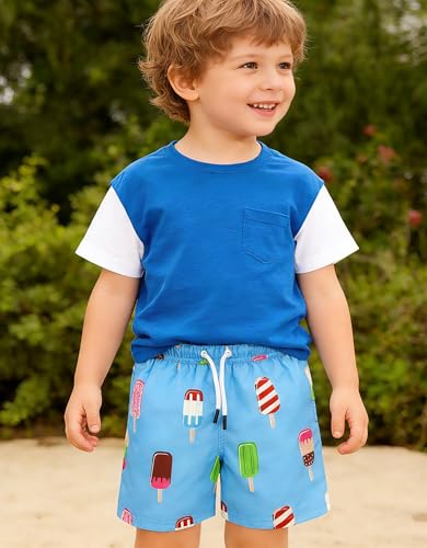 ECGK Boys Swim Trunks Stretch Quick Dry Swim Shorts Kids Bathing Suits Toddler Boy Swimsuit Swimwear Blue Ice Cream 7-8 Years - Image 2