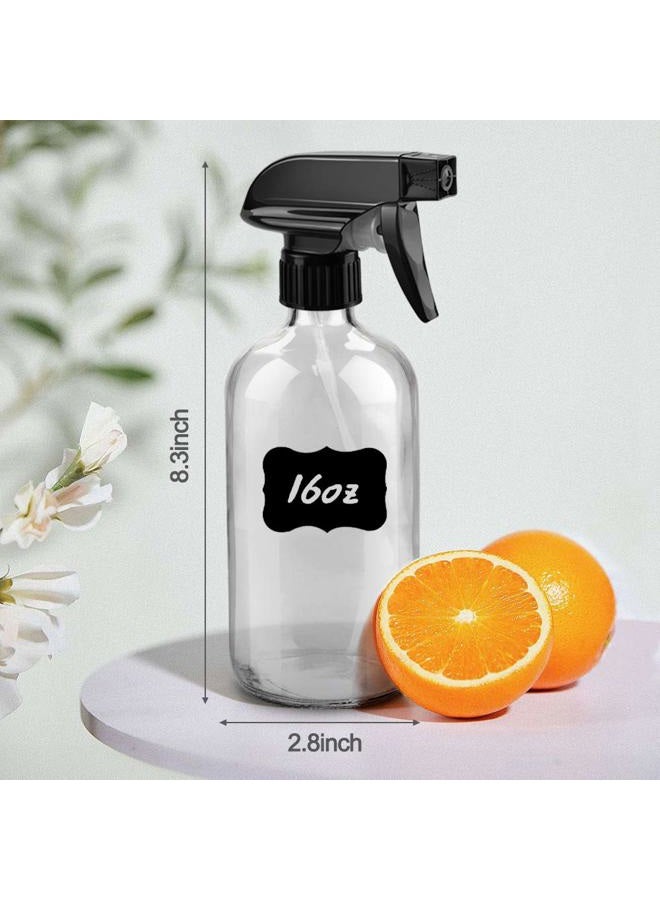 Worldgsb Glass Spray Bottles, 16oz Refillable Containers, Empty Boston Round Bottles with Labels & Adjustable Nozzle for Cleaning, Gardening, Aromatherapy, Pets, Plant, Hair -Clear (2 Pack) - Image 5