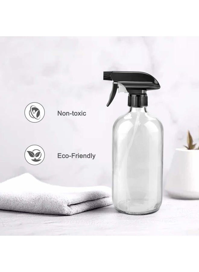 Worldgsb Glass Spray Bottles, 16oz Refillable Containers, Empty Boston Round Bottles with Labels & Adjustable Nozzle for Cleaning, Gardening, Aromatherapy, Pets, Plant, Hair -Clear (2 Pack) - Image 4
