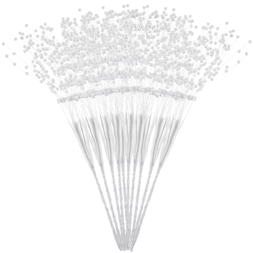 IMIKEYA Pearl Stick Stems Bouquets 100pcs String Pearls Sticks 4mm Bead String Garland Pearls String Floral Beaded Sticks Picks for Wedding Christmas Party Home Decor DIY Crafts - Image 1