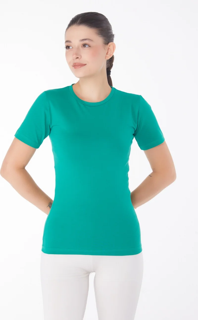 Tofisa Plain Crew Neck Women's Green Short Sleeve T-Shirt - 25768