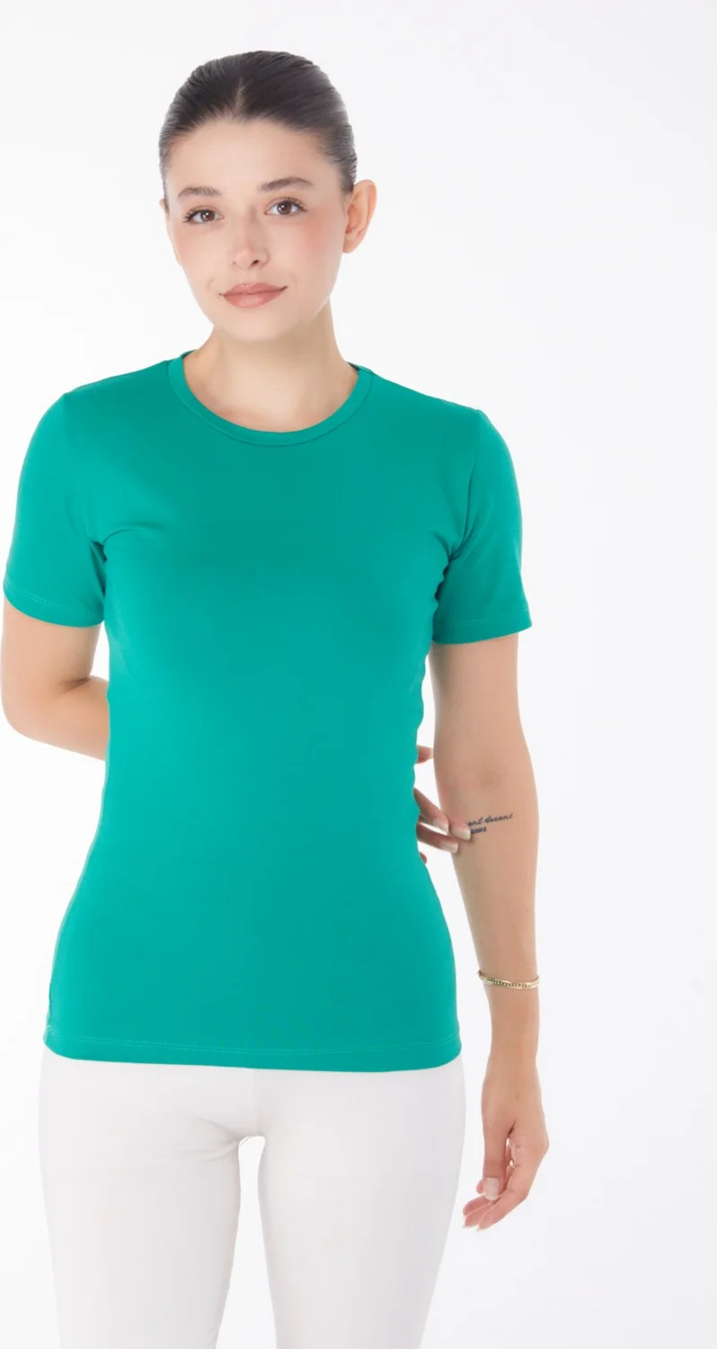 Tofisa Plain Crew Neck Women's Green Short Sleeve T-Shirt - 25768