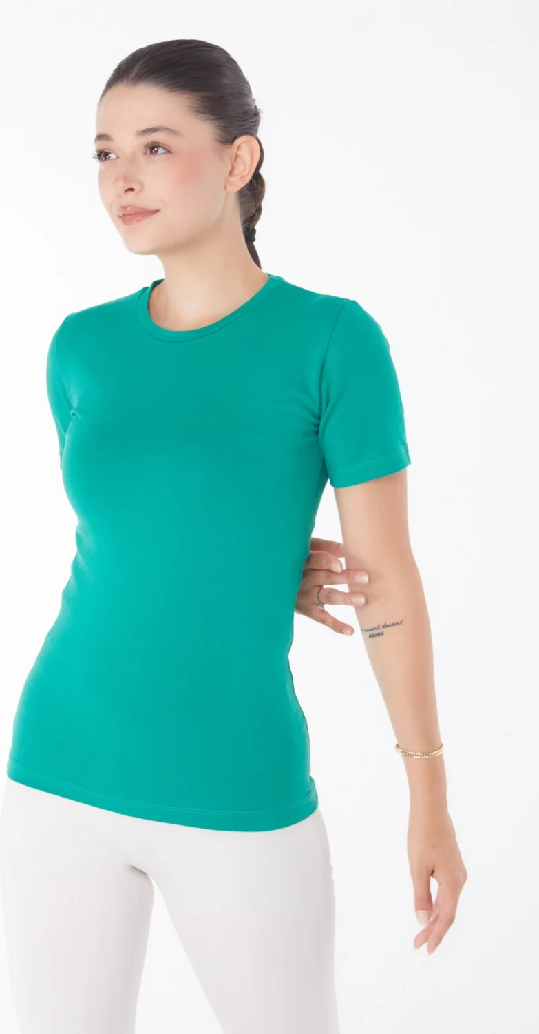 Tofisa Plain Crew Neck Women's Green Short Sleeve T-Shirt - 25768