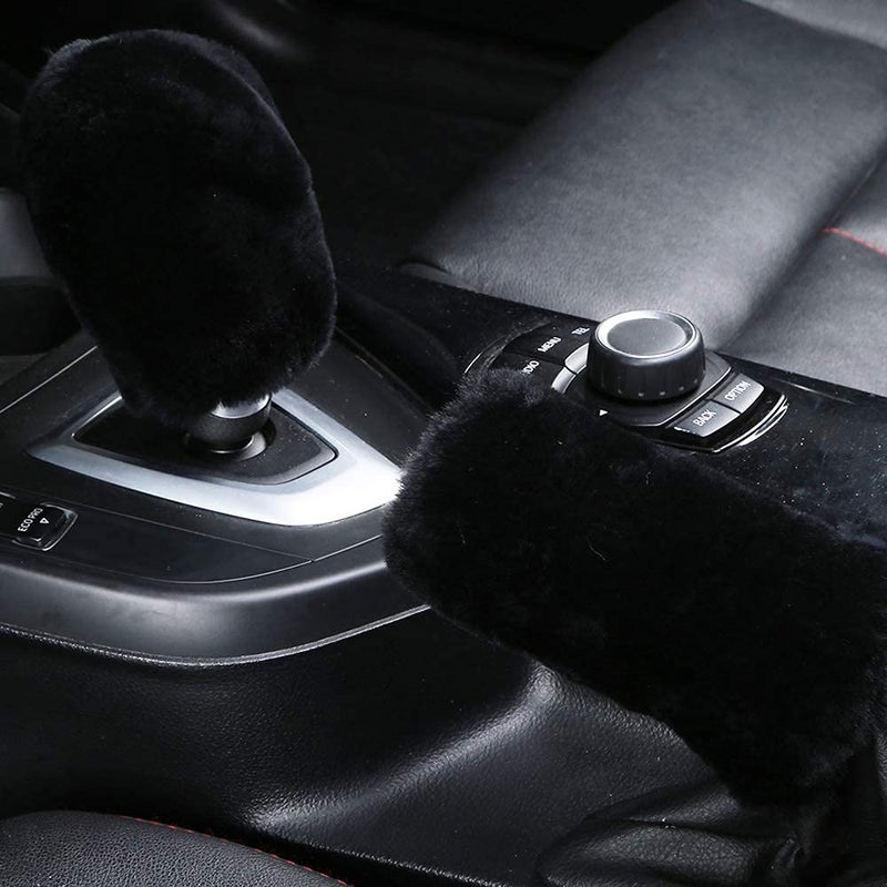 AOGELAN 3Pcs/Set Pure Wool Fur Furry Steering Wheel Cover, Soft Fluffy Handbrake Cover Gear Shift Cover for Women Car SUV Truck Australia Sheepskin Accessories - Image 3