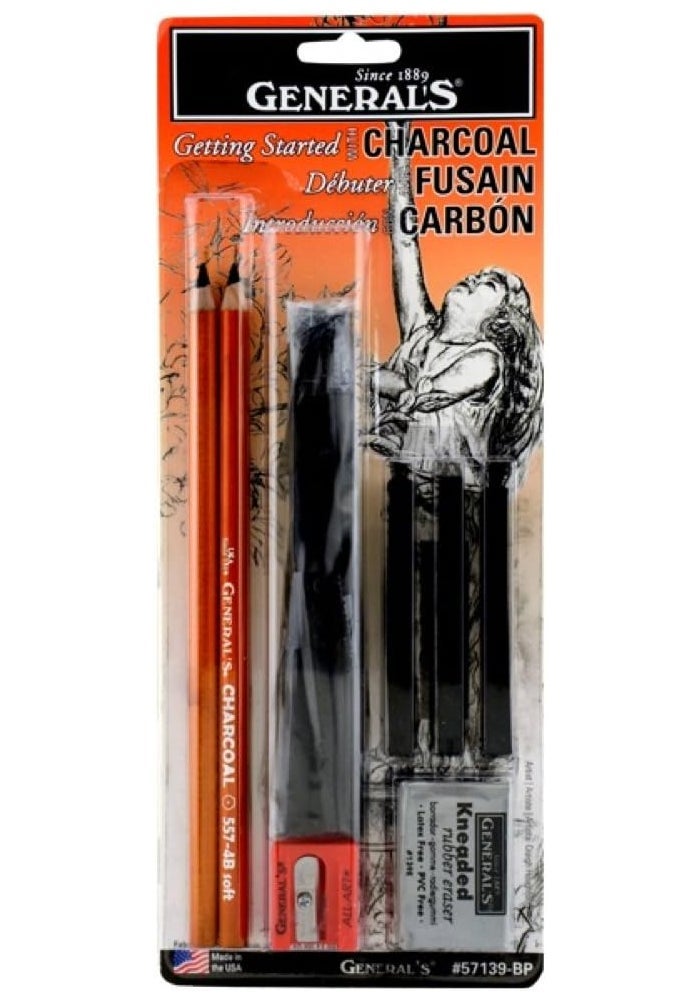 GENERAL'S Charcoal Drawing Assortment Set with Pencils, Sharpener, and Kneaded Eraser - Image 1