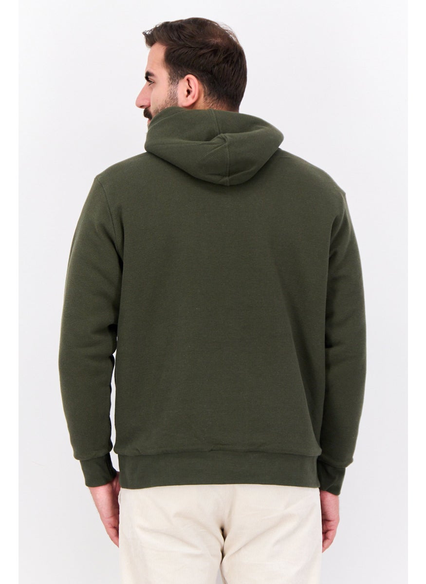 KANGOL Men Hooded Embroidered Long Sleeves Sweatshirt, Army Green  - Image 3