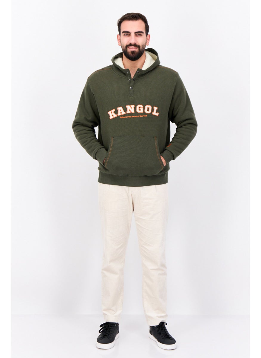 KANGOL Men Hooded Embroidered Long Sleeves Sweatshirt, Army Green  - Image 4