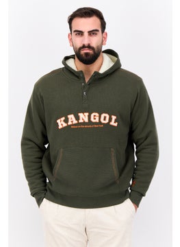 KANGOL Men Hooded Embroidered Long Sleeves Sweatshirt, Army Green  - Image 1