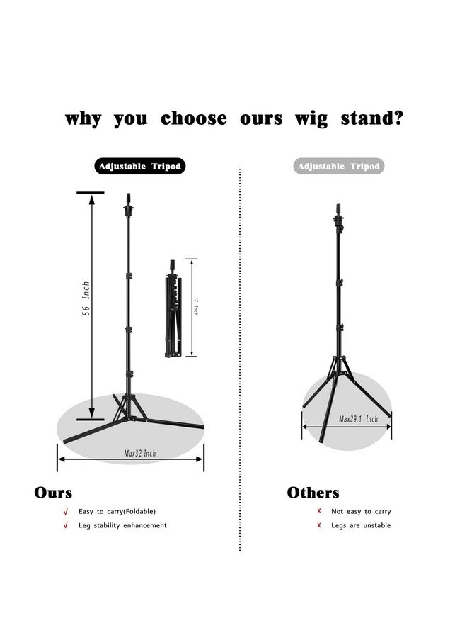 Dansee Wig Stand Tripod Metal Adjustable Mannequin Head Stand Upgrade Foldable Wig Head Stand For Cosmetology Hairdressing Training - Image 1