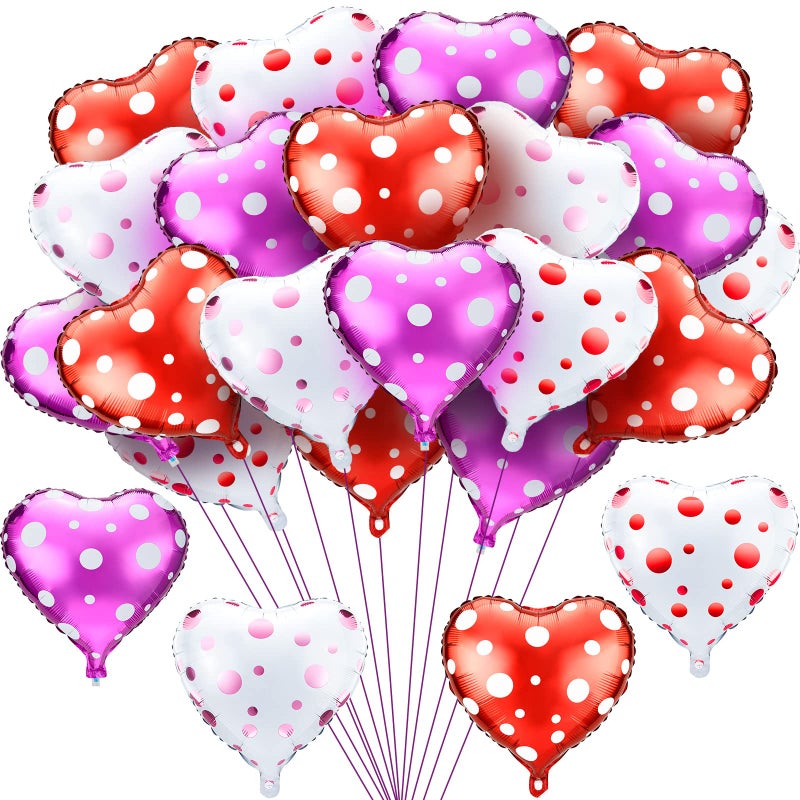 Civaner 40 Pieces Heart Shaped Valentines Foil Balloons Purple, Red and White Foil Heart Balloons S for Birthday Party Supplies, Valentine, Birthday, Wedding, Bachelorette Bridal Party - Image 1