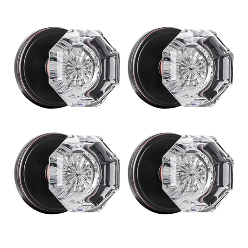 CLCTK Crystal Glass Dummy Door Knob Bifold Closet Oil Rubbed Bronze Door Knobs Round Dummy Door Handles NonTurning Single Side 4 Pack - Image 1