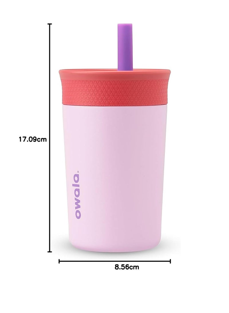 Owala Kids Insulated Stainless Steel Tumbler 12oz with Straw, Leakproof Silicone Sleeve Cup Portable Sport Water Bottle for Children (Pink and Purple) - Image 3