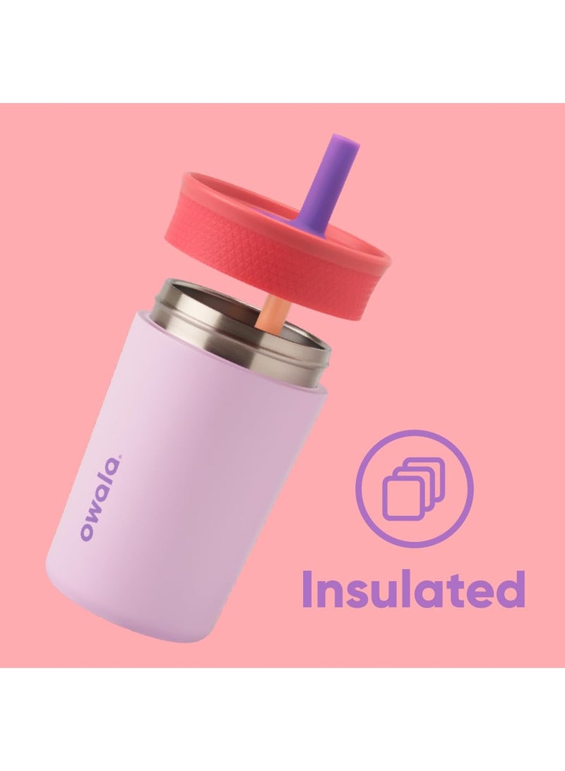 Owala Kids Insulated Stainless Steel Tumbler 12oz with Straw, Leakproof Silicone Sleeve Cup Portable Sport Water Bottle for Children (Pink and Purple) - Image 2