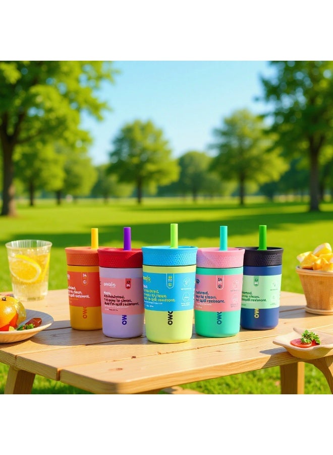 Owala Kids Insulated Stainless Steel Tumbler 12oz with Straw, Leakproof Silicone Sleeve Cup Portable Sport Water Bottle for Children (Pink and Purple) - Image 5