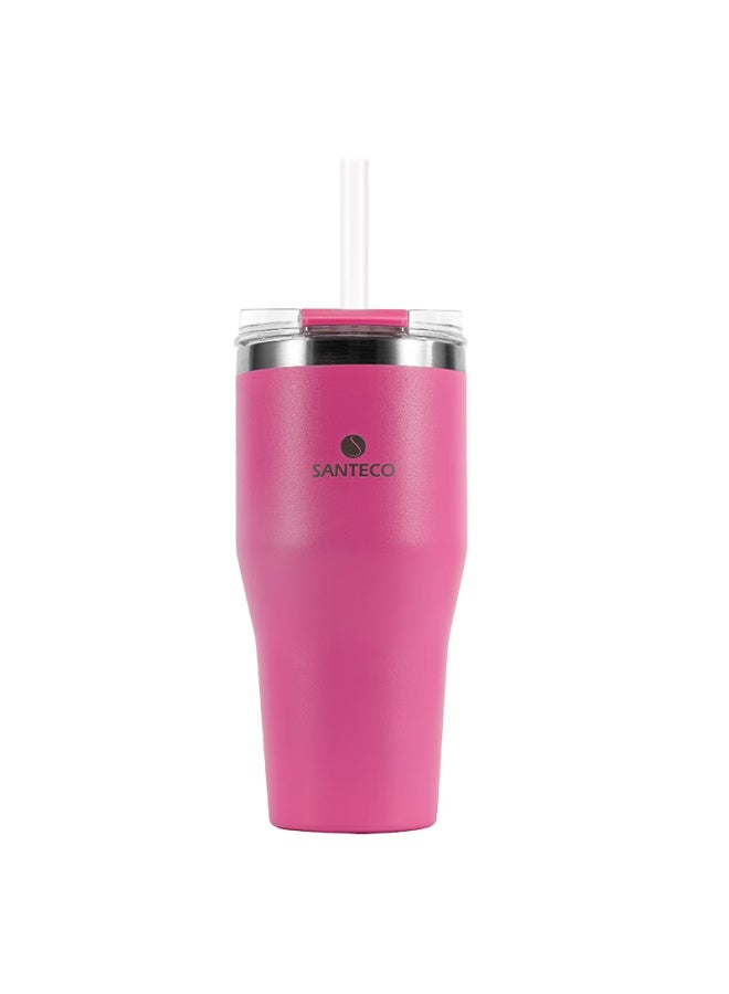 Santeco Large Capacity Insulated Water Bottle For Students, Portable Car Coffee Mug, Rose Red - Image 1