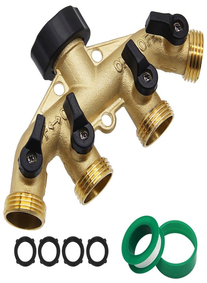 Lifynste 4 Way Brass Hose Splitter, 3/4" Brass Hose Faucet Manifold, Garden Hose Adapter Connector - Image 1