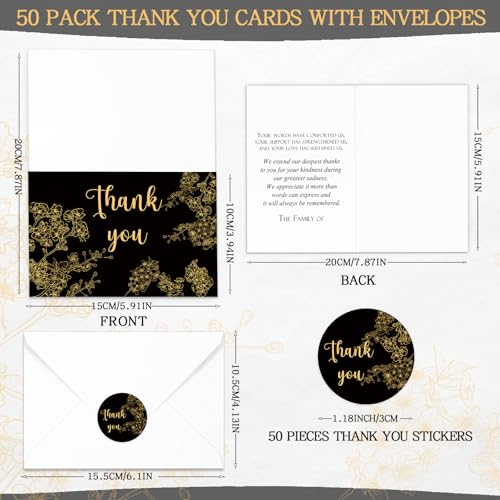 Fumete 50 Set Funeral Thank You Cards with Envelopes and Stickers Thank You Sympathy Cards with Meaningful Message Bereavement for Funeral Family Loved Ones Celebration of Life(Cherry Blossom) - Image 2