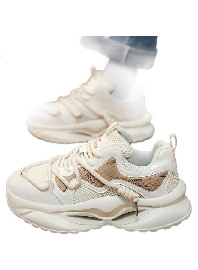 Deerway أحذية رياضية سميكة للرجال ربيع/صيف أحذية جري تنفسية غير رسمية سميكة النعل - مشمش 42 - Image 2