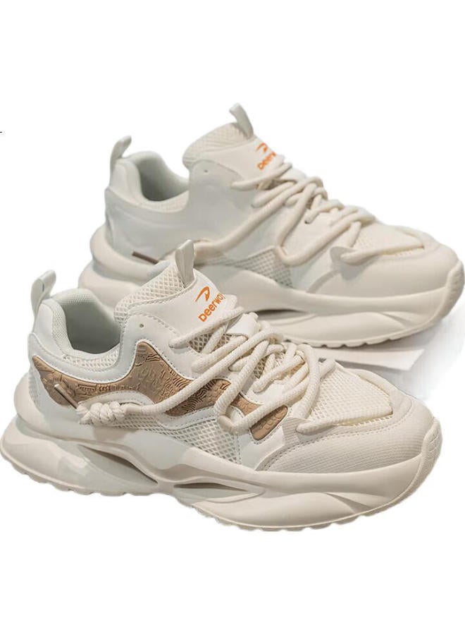 Deerway أحذية رياضية سميكة للرجال ربيع/صيف أحذية جري تنفسية غير رسمية سميكة النعل - مشمش 42 - Image 3