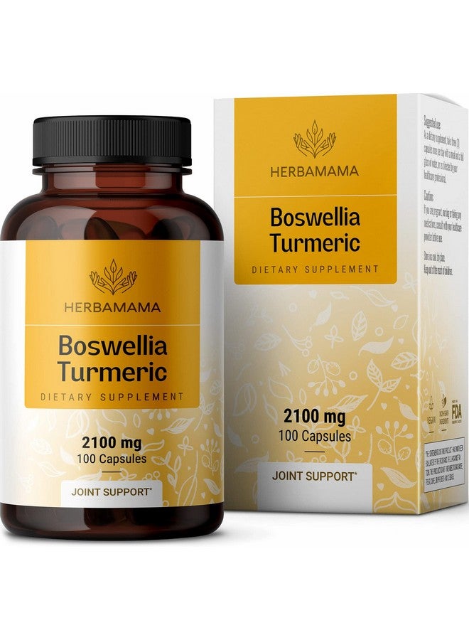 HERBAMAMA Boswellia Turmeric Capsules Joint Digestion & Brain Support Herbal Supplements W/Organic Herb Extract Of Black Pepper ; Made In Usa Vegan Gluten Free Non Gmo ; 100 Capsules 2100 Mg - Image 1