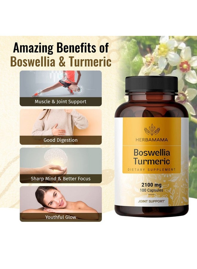 HERBAMAMA Boswellia Turmeric Capsules Joint Digestion & Brain Support Herbal Supplements W/Organic Herb Extract Of Black Pepper ; Made In Usa Vegan Gluten Free Non Gmo ; 100 Capsules 2100 Mg - Image 4