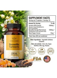 HERBAMAMA Boswellia Turmeric Capsules Joint Digestion & Brain Support Herbal Supplements W/Organic Herb Extract Of Black Pepper ; Made In Usa Vegan Gluten Free Non Gmo ; 100 Capsules 2100 Mg  - Image 2
