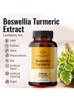 HERBAMAMA Boswellia Turmeric Capsules Joint Digestion & Brain Support Herbal Supplements W/Organic Herb Extract Of Black Pepper ; Made In Usa Vegan Gluten Free Non Gmo ; 100 Capsules 2100 Mg  - Image 5