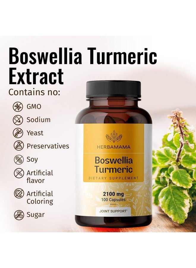HERBAMAMA Boswellia Turmeric Capsules Joint Digestion & Brain Support Herbal Supplements W/Organic Herb Extract Of Black Pepper ; Made In Usa Vegan Gluten Free Non Gmo ; 100 Capsules 2100 Mg - Image 5