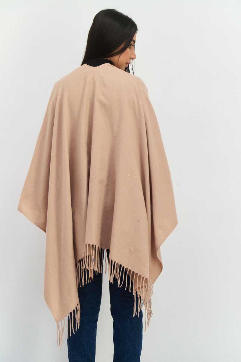 ADRIENNE VITTADINI Women Metallic Ruana Poncho, Tan  - Image 3