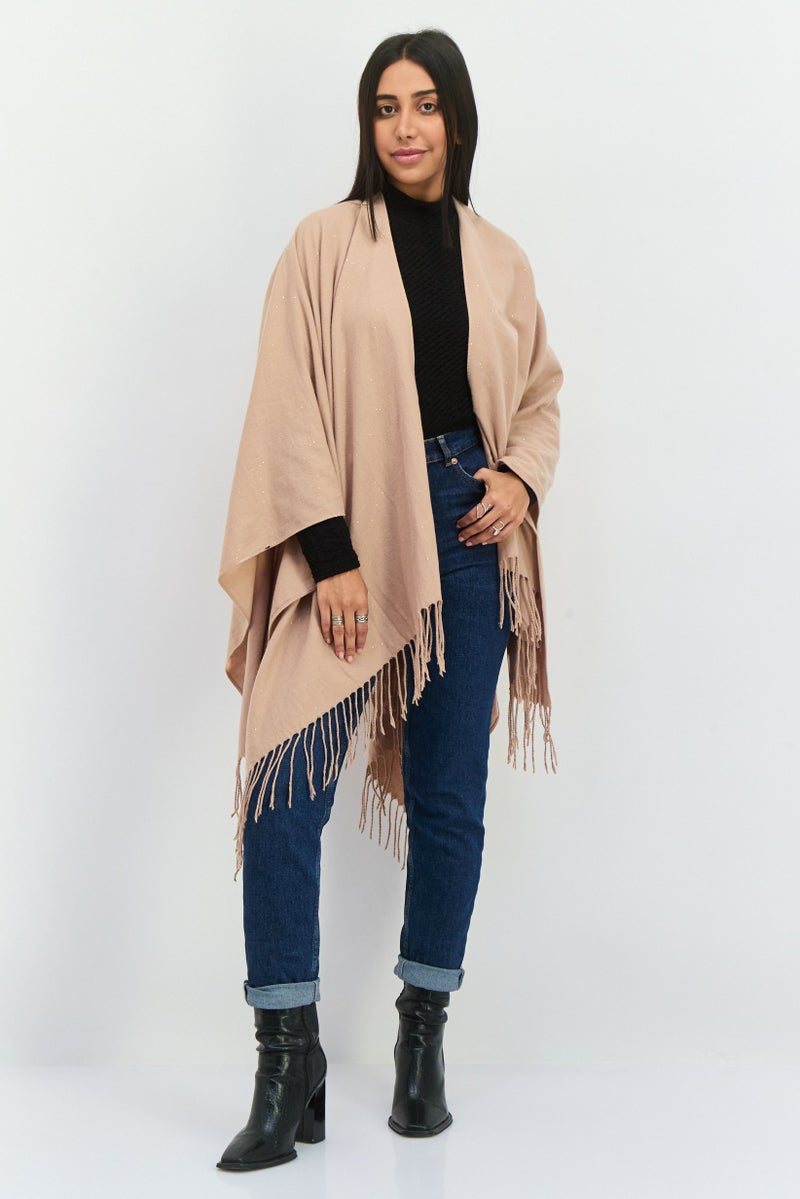 ADRIENNE VITTADINI Women Metallic Ruana Poncho, Tan  - Image 4