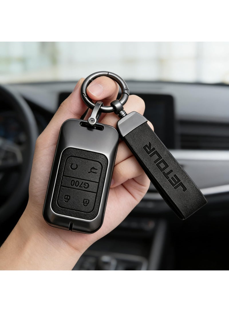 Adando Car Key Shell Case for Jetour G700 2025-2026 Models, Zinc Alloy & PU Protective Smart Key Cover, Full Protection Key Fob Housing[Ring] (Brown) - Image 3
