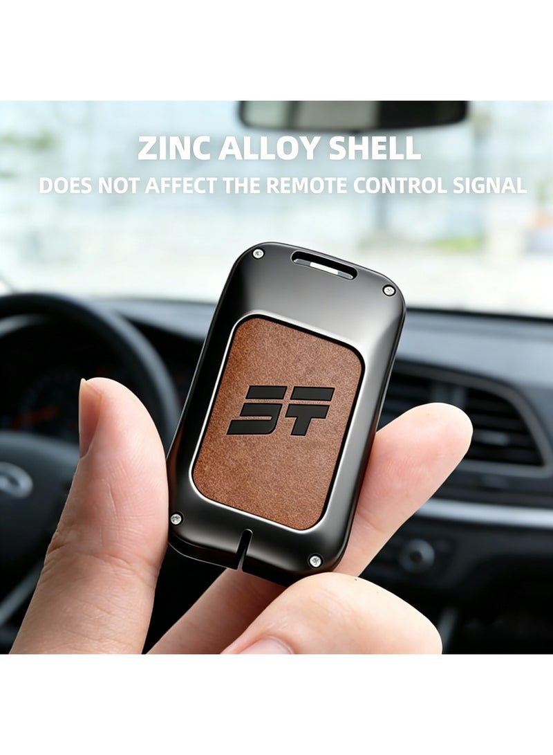 Adando Car Key Shell Case for Jetour G700 2025-2026 Models, Zinc Alloy & PU Protective Smart Key Cover, Full Protection Key Fob Housing[Ring] (Brown) - Image 2