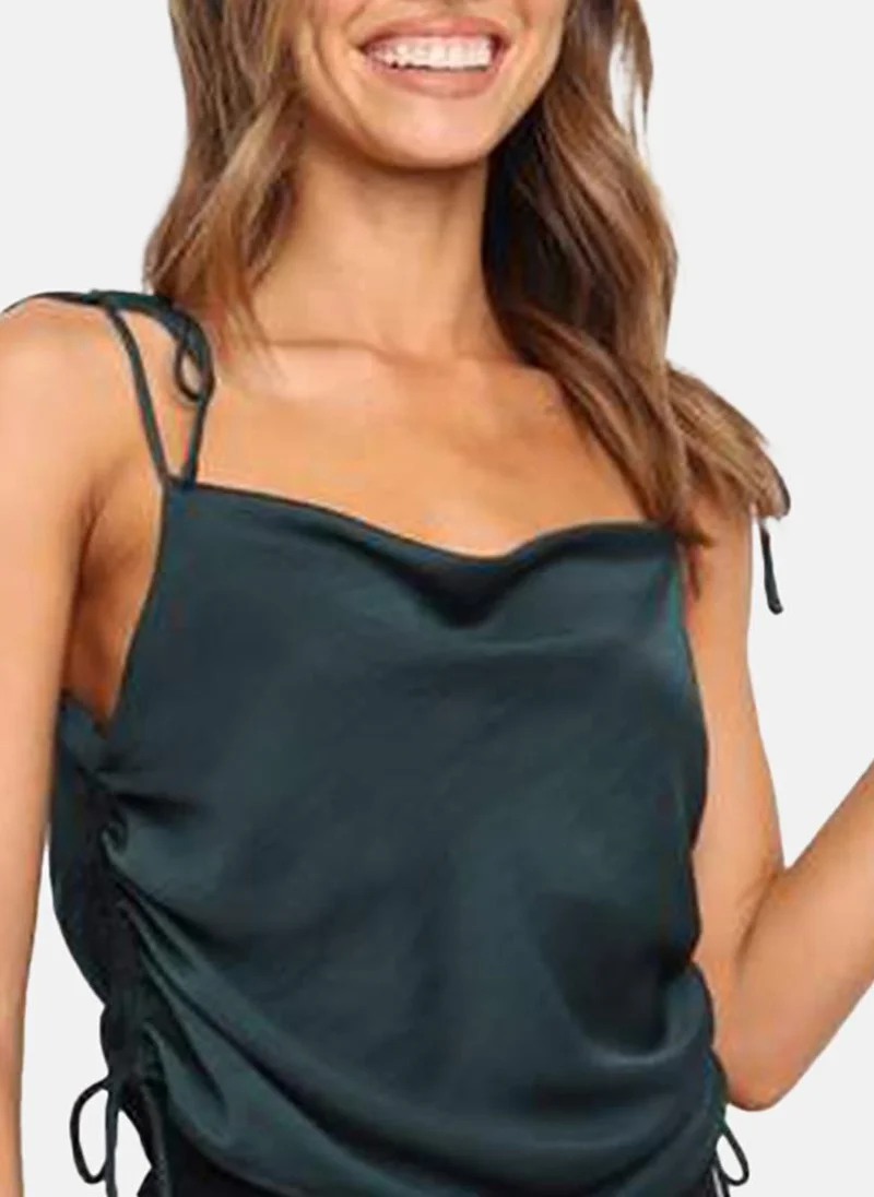 يونيكي Blue Solid Sleeveless Cowl Neck Camis