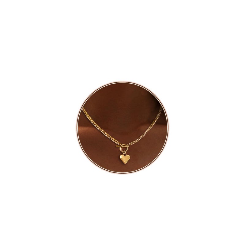 Zeffy Gold Chunky Puffy Heart Necklace Big Heart Chain Link Necklace Toggle Clasp Heart Charm Necklaces Birthday for Women Jewelry - Image 1