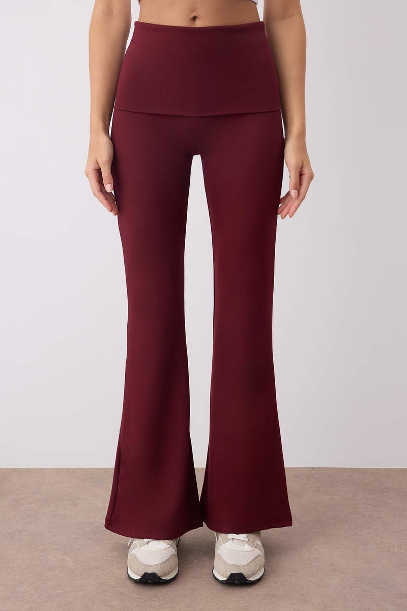 trendyol Burgundy Brushed Soft Fabric Waist Fold Detail Flare/Spanish Leg Yoga Knitted Sports Leggings Thmaw26Ty00001 - Image 3