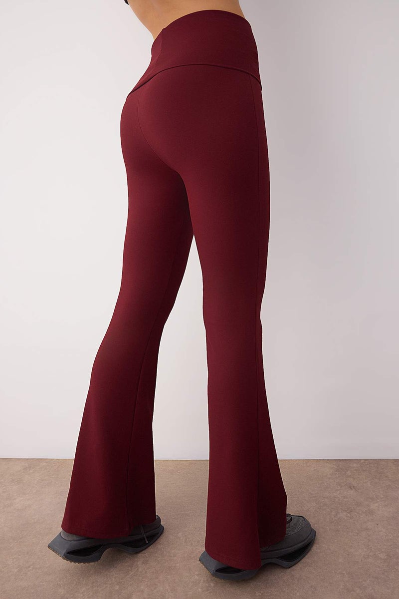 trendyol Burgundy Brushed Soft Fabric Waist Fold Detail Flare/Spanish Leg Yoga Knitted Sports Leggings Thmaw26Ty00001 - Image 4