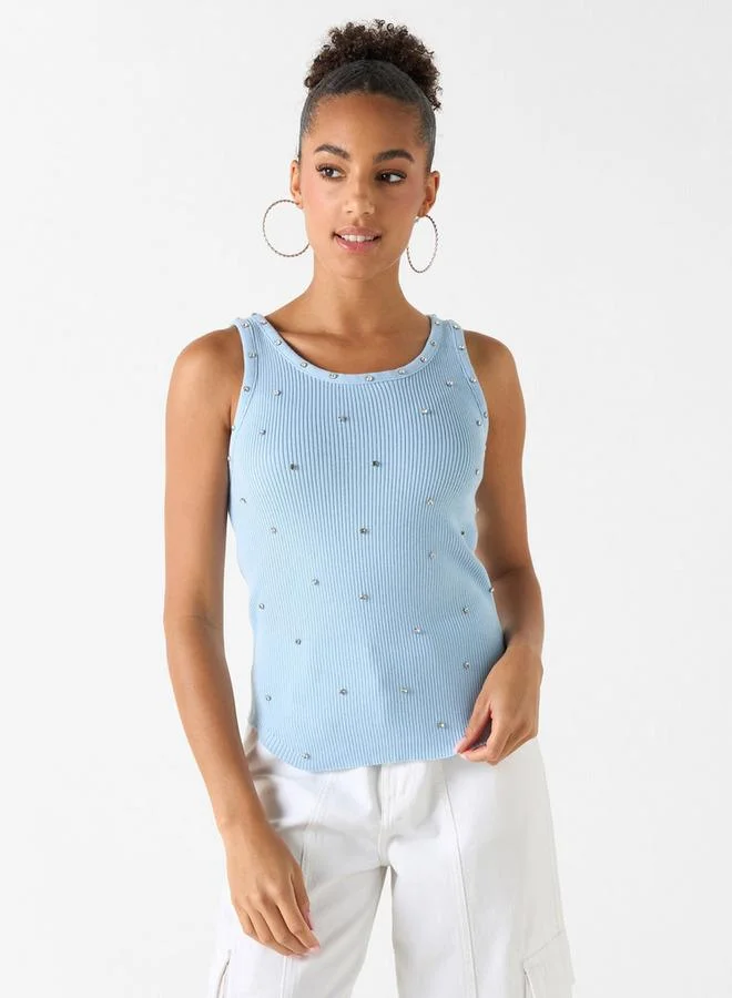 2Xtremz 2Xtremz Embellished Sleeveless Top with Round Neck