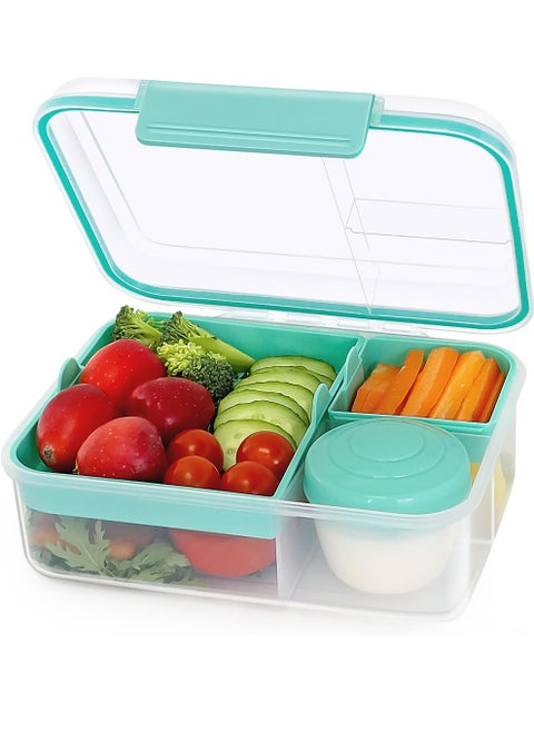 1.65L Rectangle Portable Bento Lunch Box Container with Handle, BPA Free Snack Food Container for Work Picnic Travel, 56-oz Food Grade Lunch Box with 5-oz Yogurt Cup