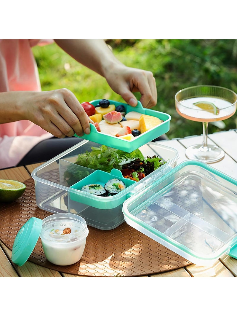 1.65L Rectangle Portable Bento Lunch Box Container with Handle, BPA Free Snack Food Container for Work Picnic Travel, 56-oz Food Grade Lunch Box with 5-oz Yogurt Cup
