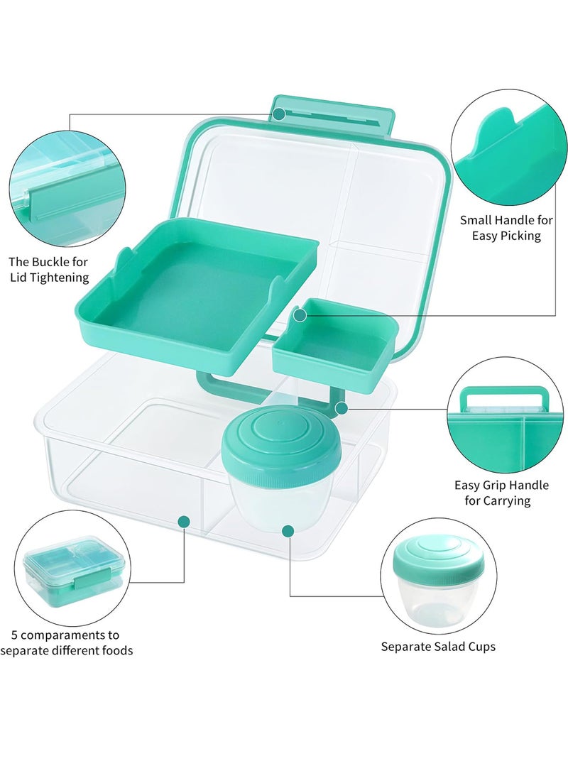 1.65L Rectangle Portable Bento Lunch Box Container with Handle, BPA Free Snack Food Container for Work Picnic Travel, 56-oz Food Grade Lunch Box with 5-oz Yogurt Cup