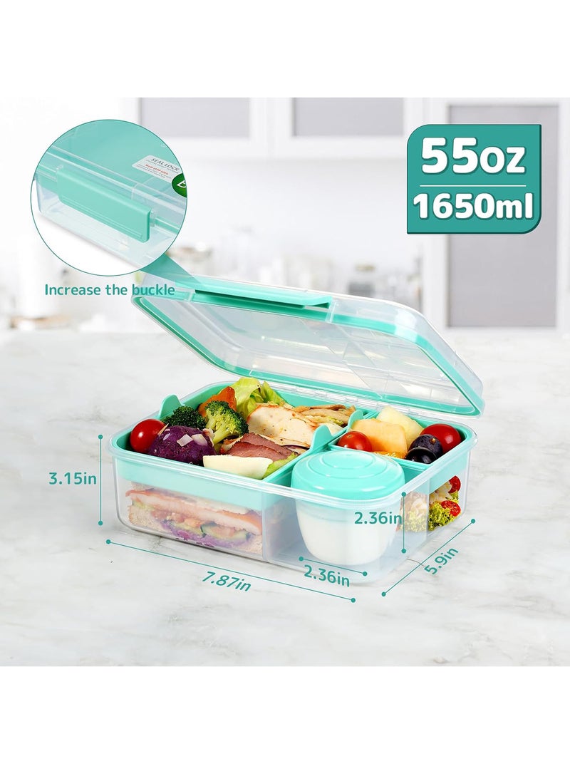 1.65L Rectangle Portable Bento Lunch Box Container with Handle, BPA Free Snack Food Container for Work Picnic Travel, 56-oz Food Grade Lunch Box with 5-oz Yogurt Cup
