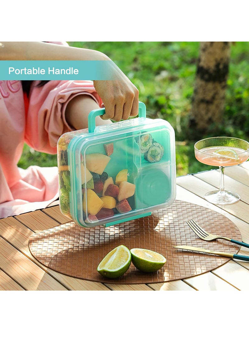 1.65L Rectangle Portable Bento Lunch Box Container with Handle, BPA Free Snack Food Container for Work Picnic Travel, 56-oz Food Grade Lunch Box with 5-oz Yogurt Cup