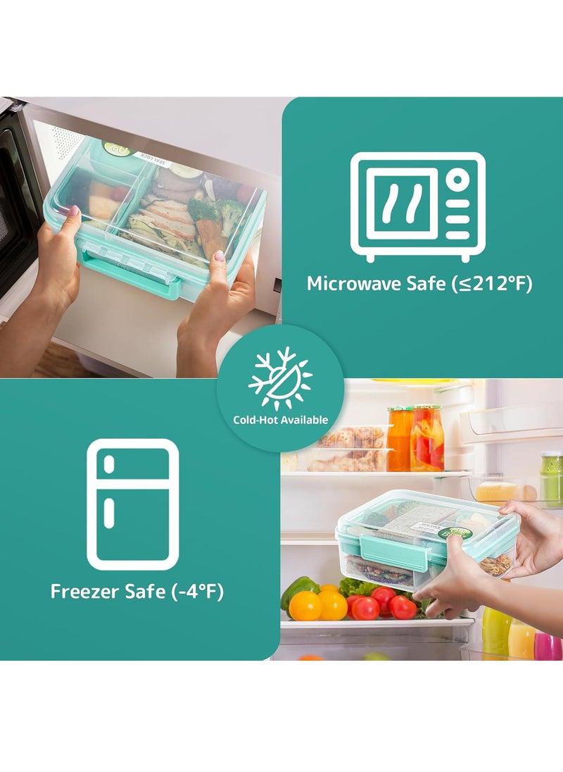 1.65L Rectangle Portable Bento Lunch Box Container with Handle, BPA Free Snack Food Container for Work Picnic Travel, 56-oz Food Grade Lunch Box with 5-oz Yogurt Cup