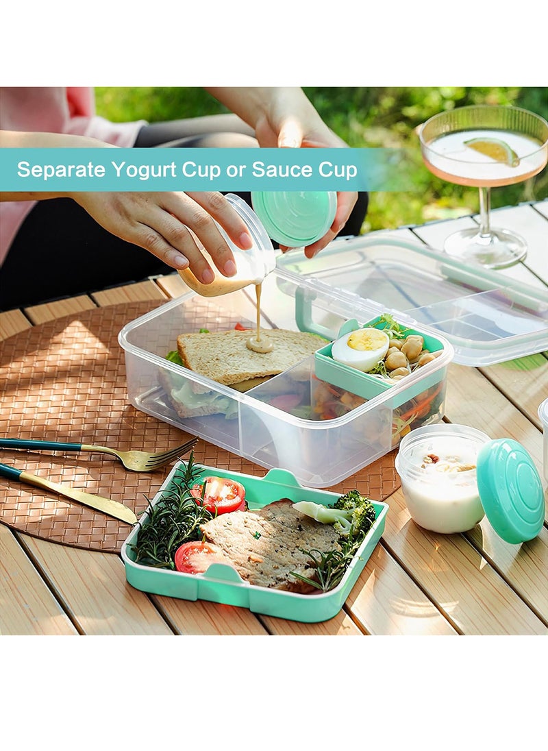 1.65L Rectangle Portable Bento Lunch Box Container with Handle, BPA Free Snack Food Container for Work Picnic Travel, 56-oz Food Grade Lunch Box with 5-oz Yogurt Cup