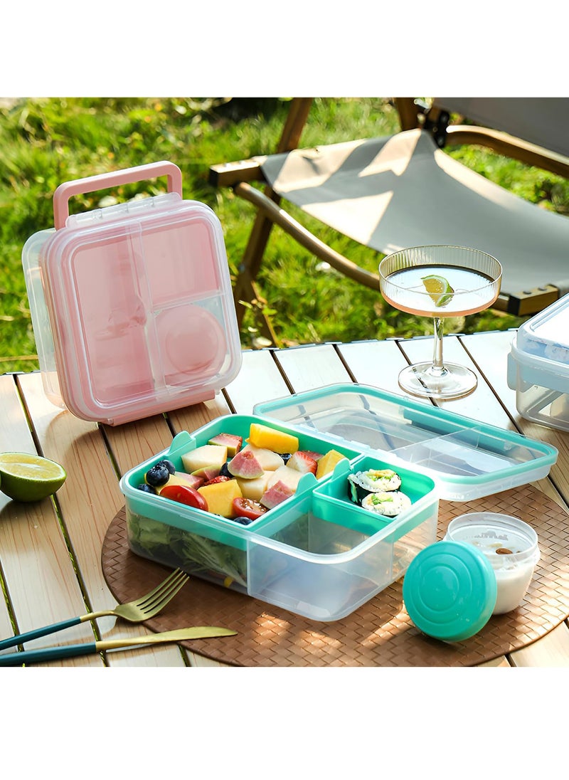 1.65L Rectangle Portable Bento Lunch Box Container with Handle, BPA Free Snack Food Container for Work Picnic Travel, 56-oz Food Grade Lunch Box with 5-oz Yogurt Cup