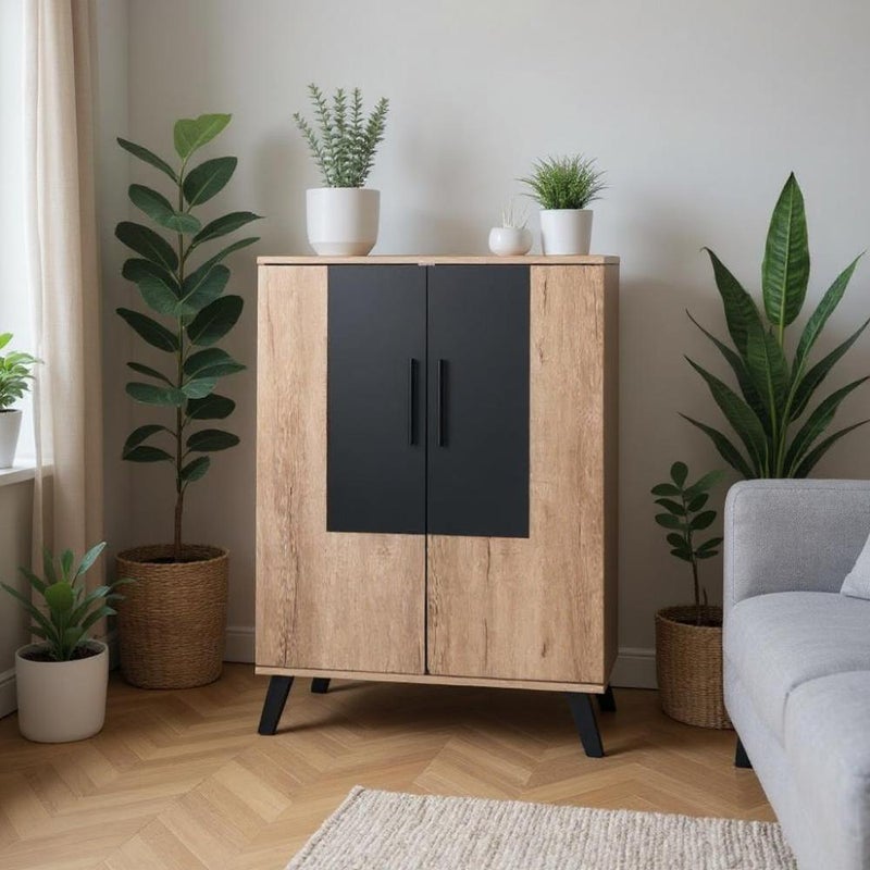 بيتي خزانة أحذية كلاسيك خشب ماليزي 2 باب 5 أدوار – خشبي مع أسود - Image 1